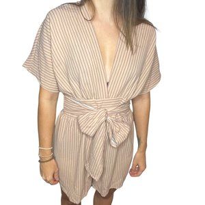 CES FEMME Tan/Maroon Striped Romper